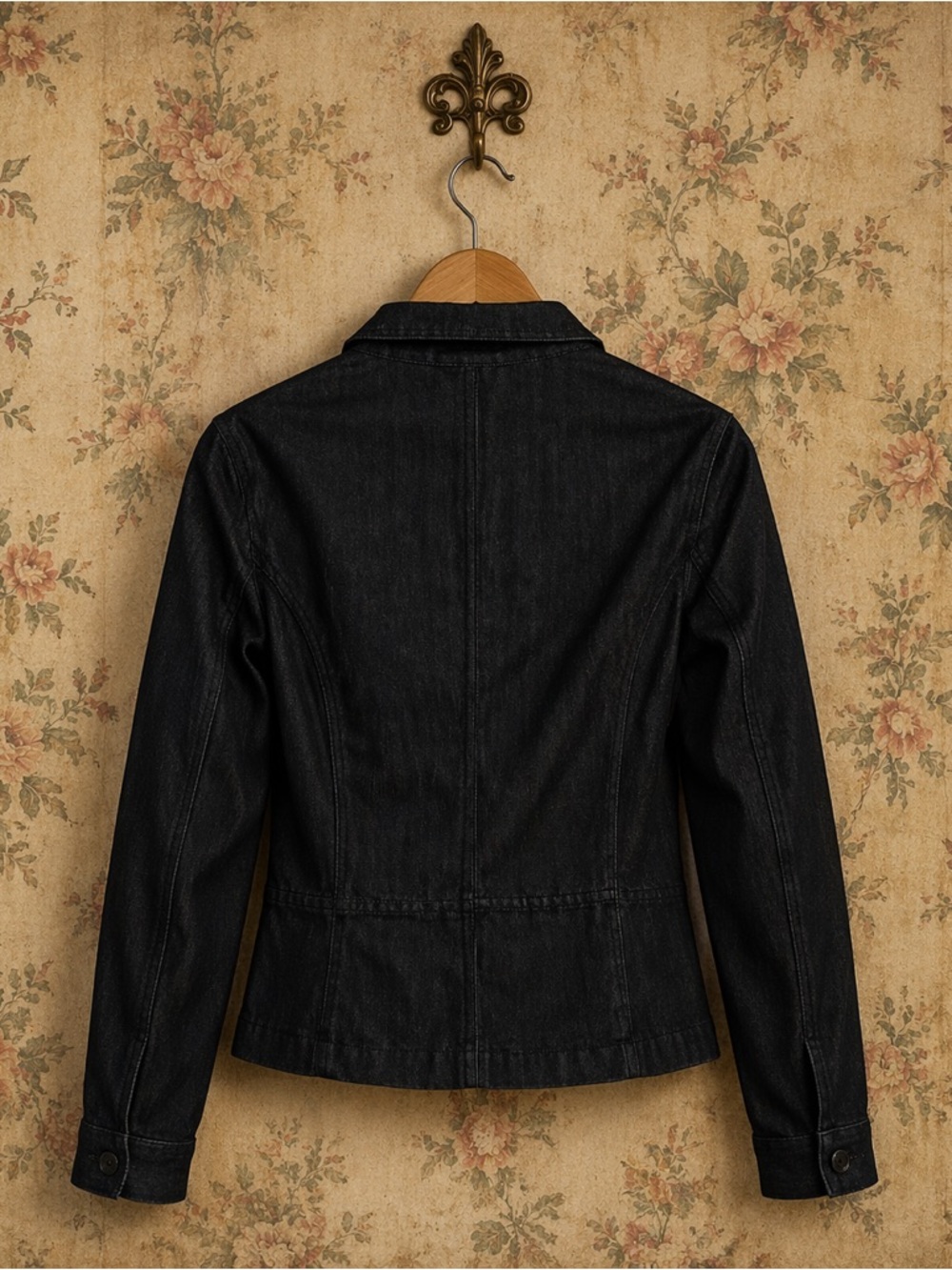 Chico’s Platinum black metallic denim jean jacket 1=S - Picture 2 of 5